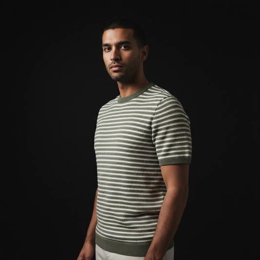 Retro Knitted Green Tshirt - Gold Yarn