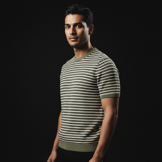 Retro Knitted Green Tshirt - Black Yarn