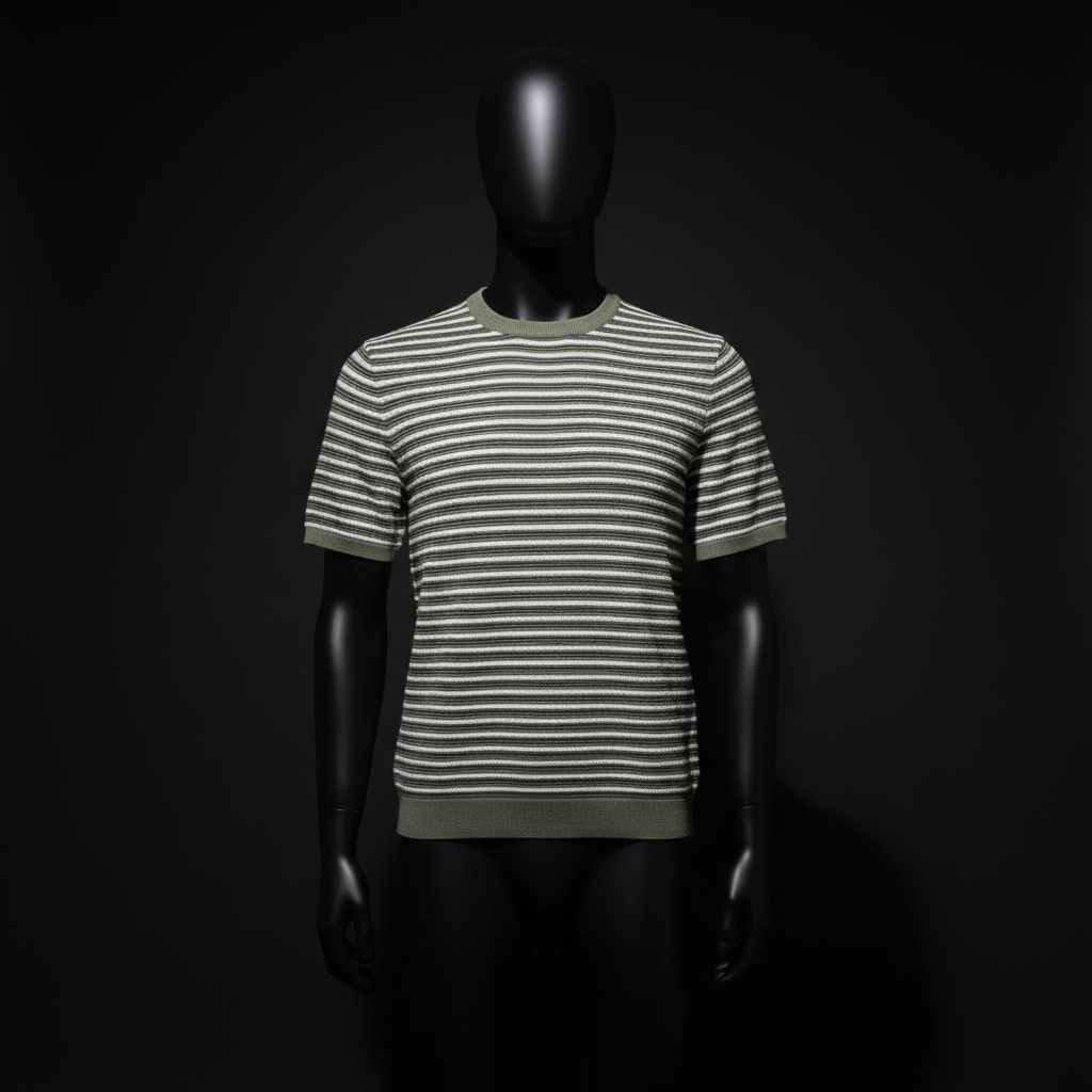 Retro Knitted Green Tshirt - Black Yarn
