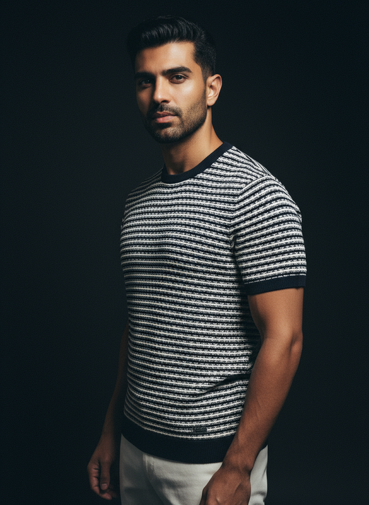 Knitted Nevy Blue & White Stripe