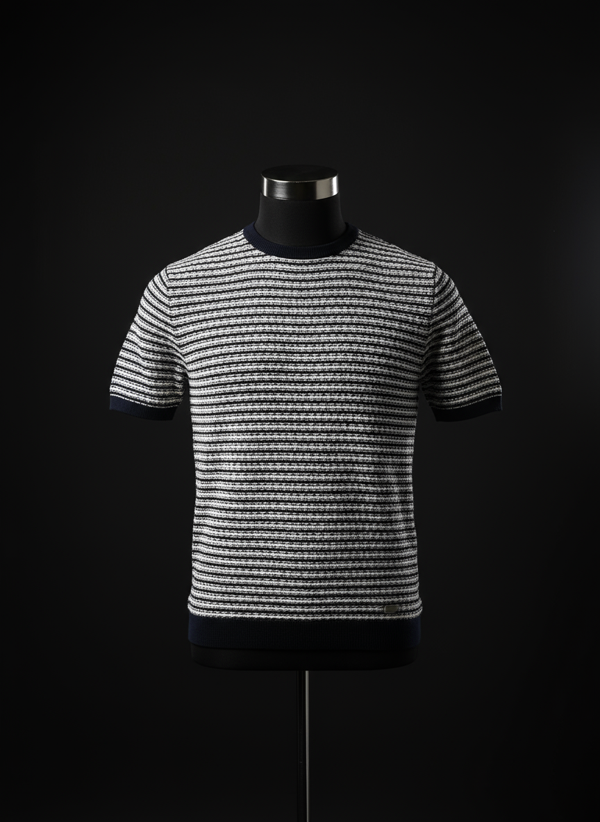 Knitted Nevy Blue & White Stripe