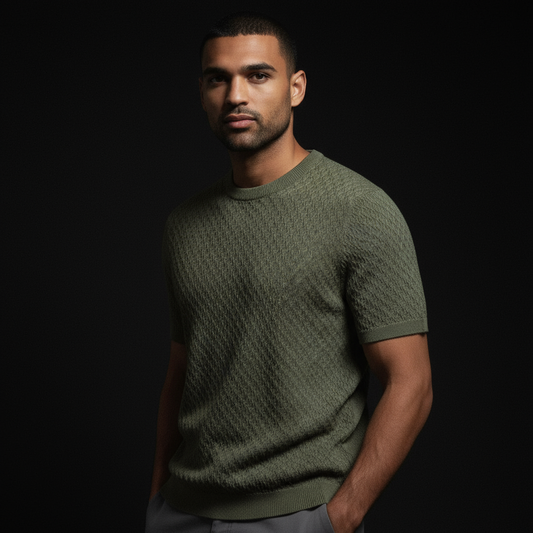 Olive Textured Front Knitted T-Shirt