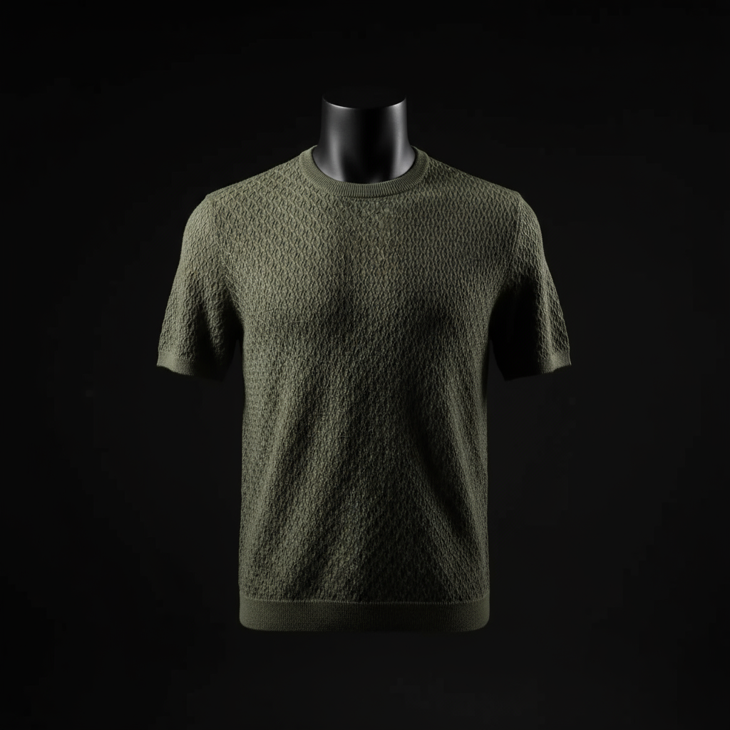 Olive Textured Front Knitted T-Shirt