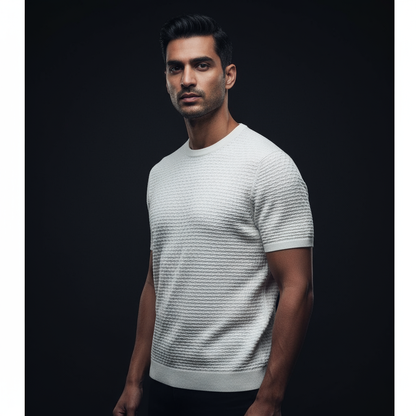 Cream Textured Front Knitted T Shirt