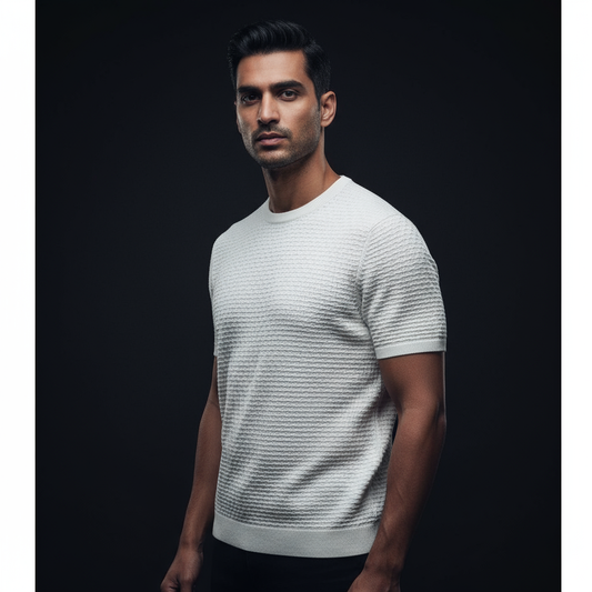 Cream Textured Front Knitted T Shirt