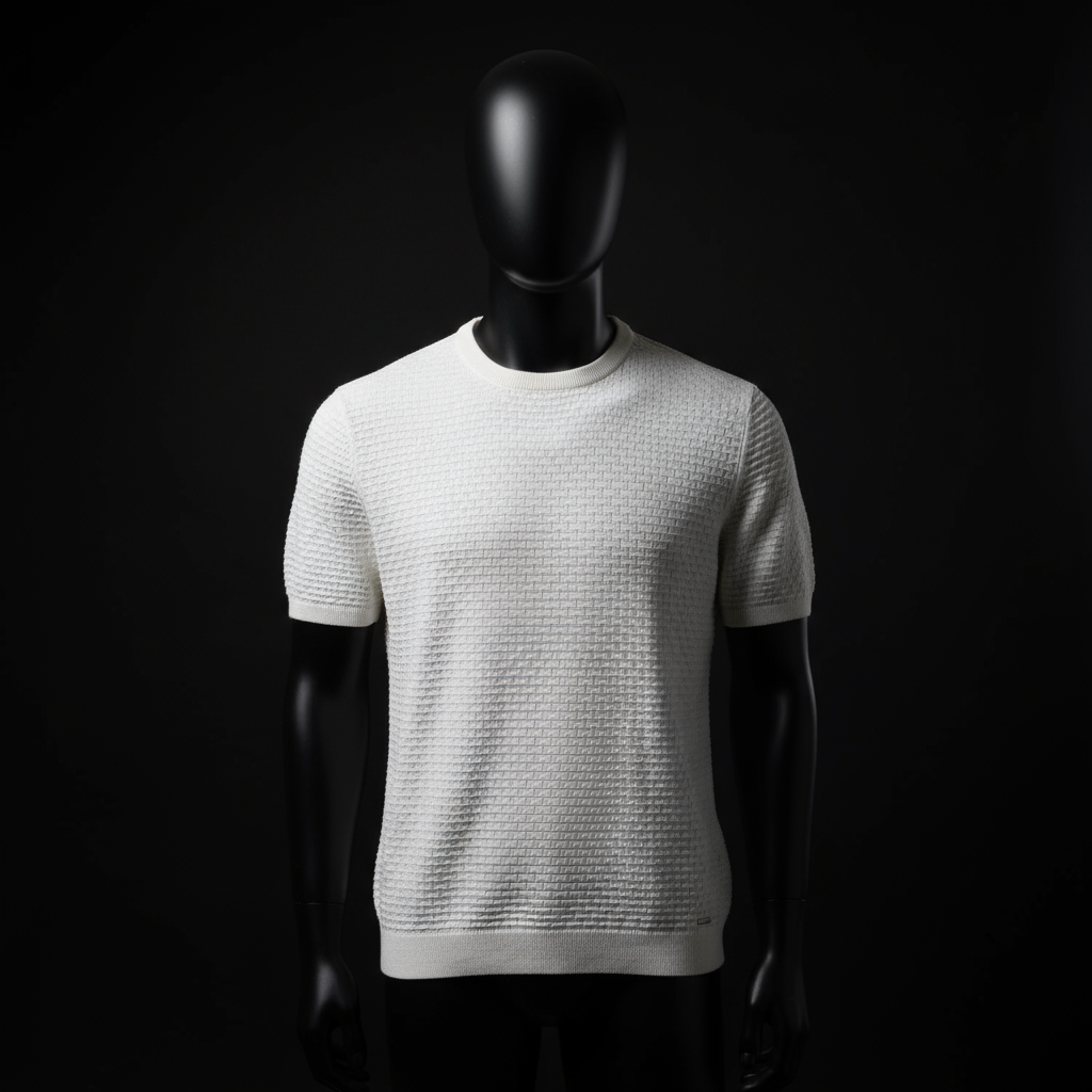 Cream Textured Front Knitted T Shirt
