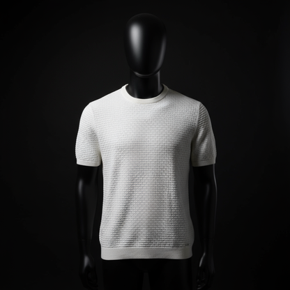 Cream Textured Front Knitted T Shirt