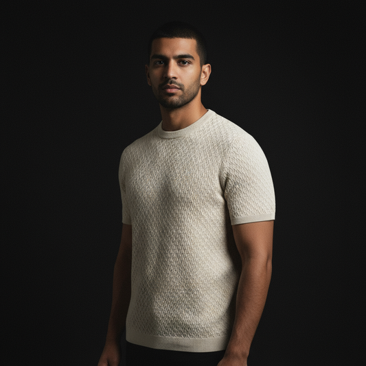 Brown Knitted Textured T-Shirt