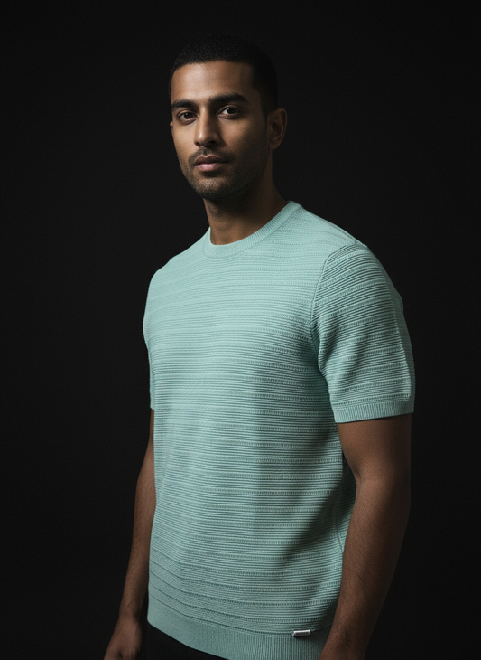 Iceberg Green - Knitted Tybor Round Neck Tshirt