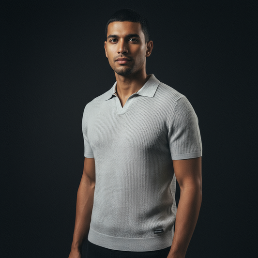 Grey - Ribbed Polo Tshirt
