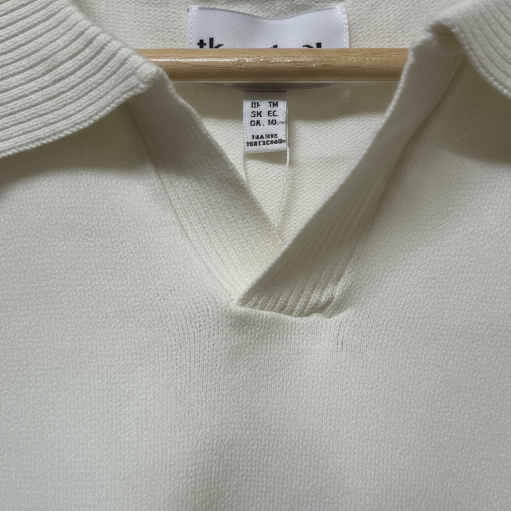 White Polo Tshirt - Collar Ribbed