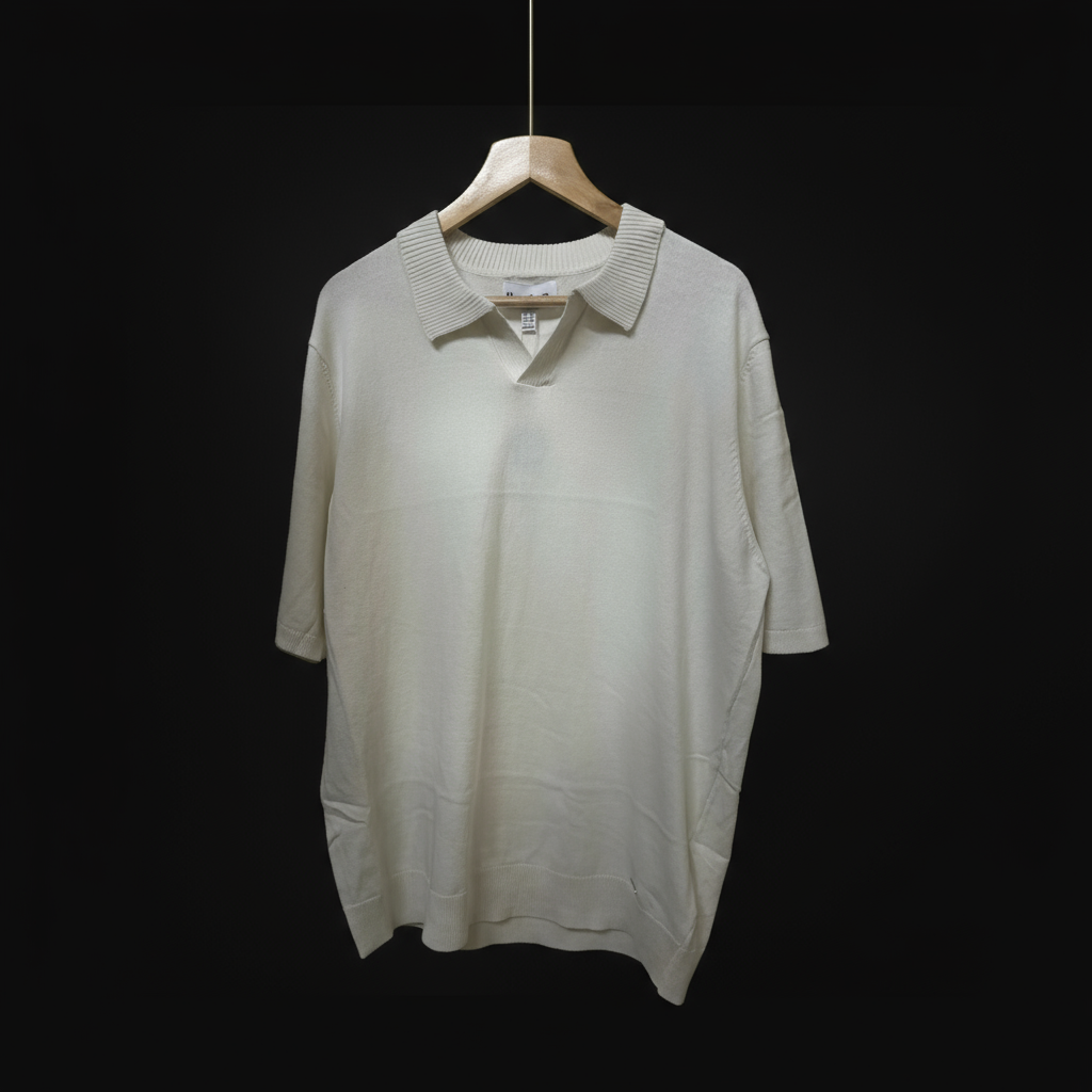 White Polo Tshirt - Collar Ribbed