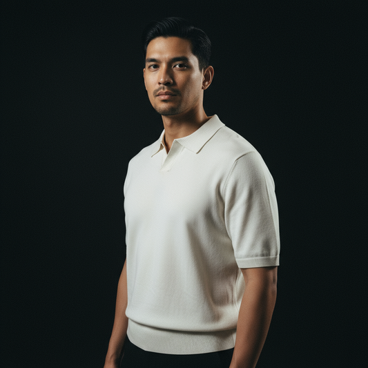 White Polo Tshirt - Collar Ribbed