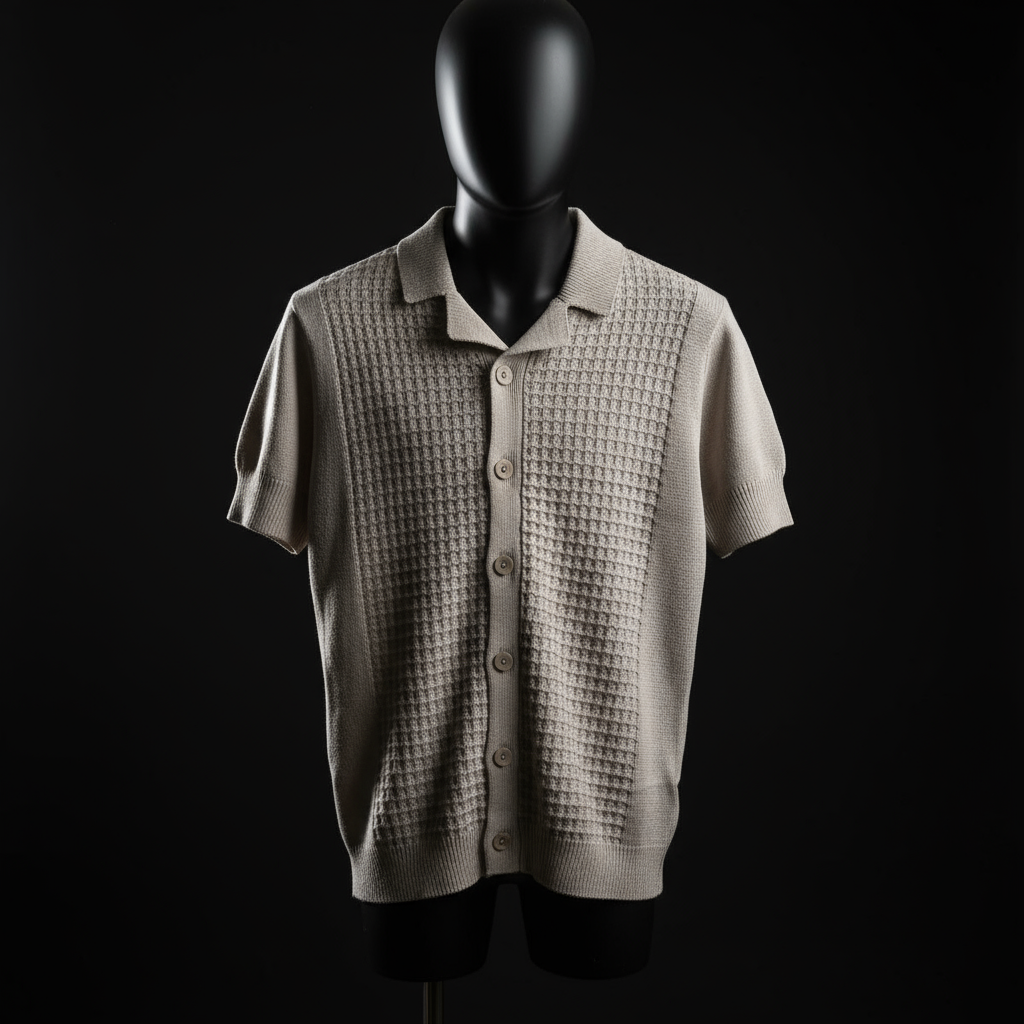 Stone Relaxed Textured Knit Bowling Shirt