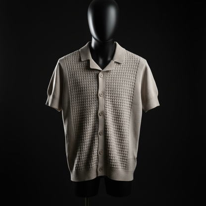 Stone Relaxed Textured Knit Bowling Shirt