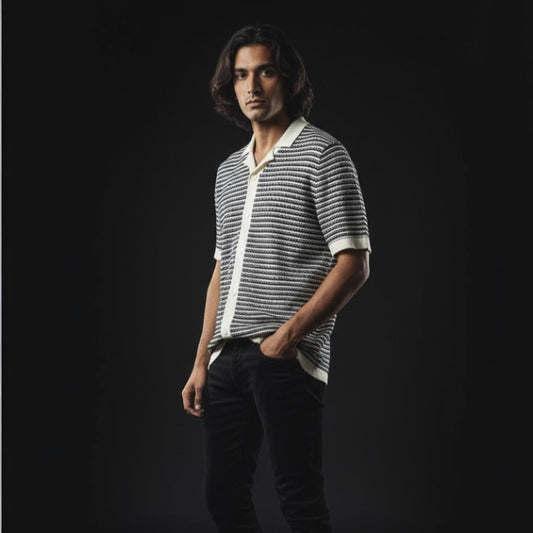 Knitted Cuban Black & White Stripe