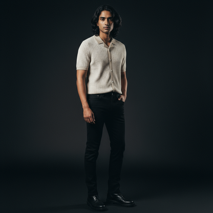 Beige Knitted Textured Cuban