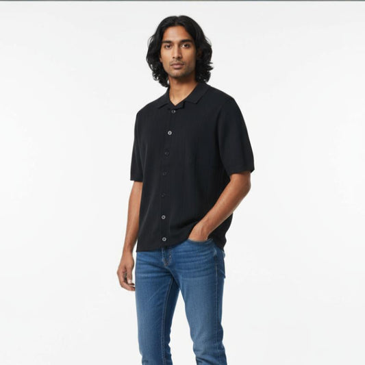 Black BOWDEN- Knitted Short Sleeve Cuban