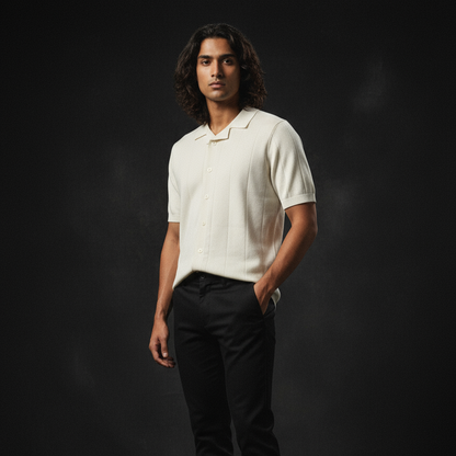 WHITE BOWDEN Knitted Short Sleeve Cuban