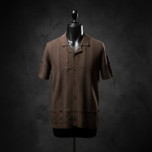 Walnut-Knitted Short Sleeve Cuban