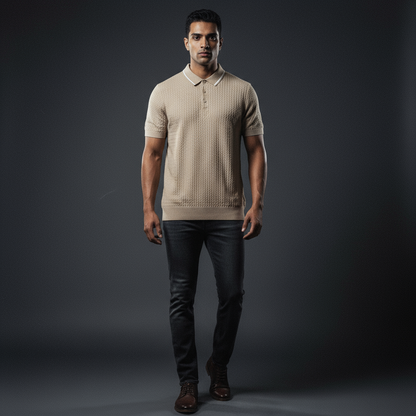 Jumper Polo - Biege with a white strip on collar