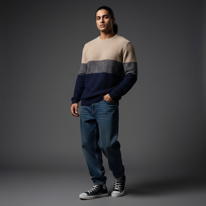 Heavy Sweater Beige ft Dark Navy Blue