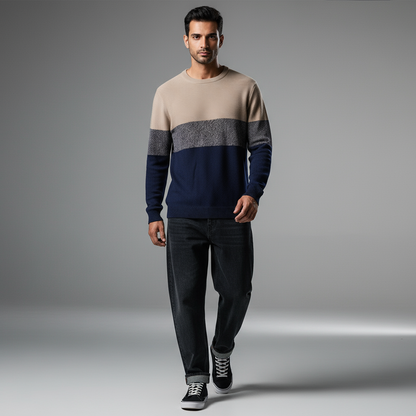 Heavy Sweater Beige ft Dark Navy Blue