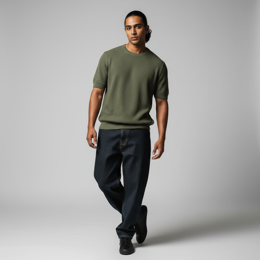 Olive Knitted - Round Neck Tee Welsh