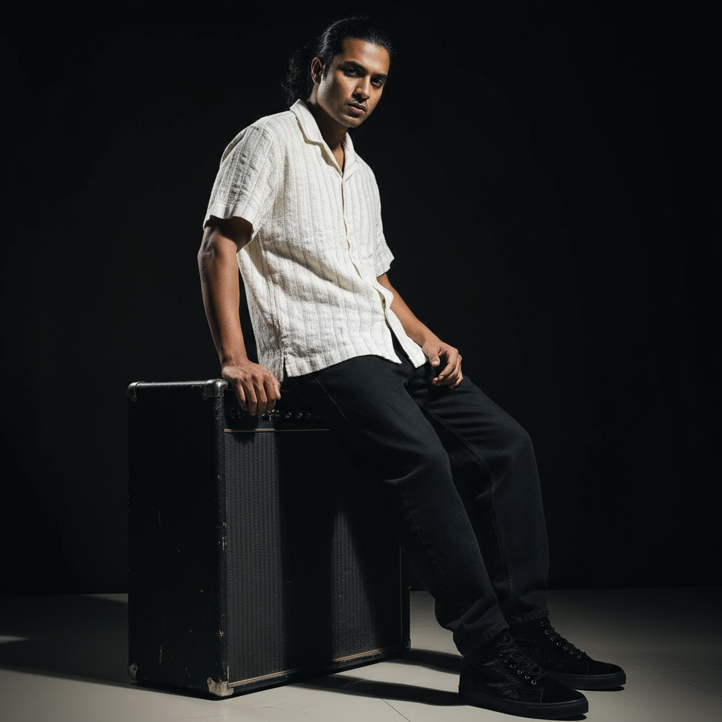 Baggy Shirt - White + Brown Stripe