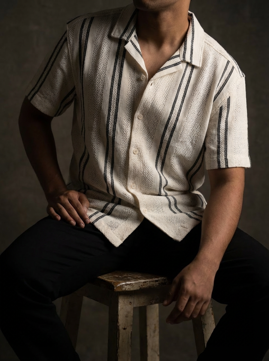 Baggy Shirt - White + Black stripe