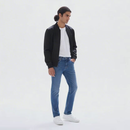 Straight stretch cotton jeans, - Blue